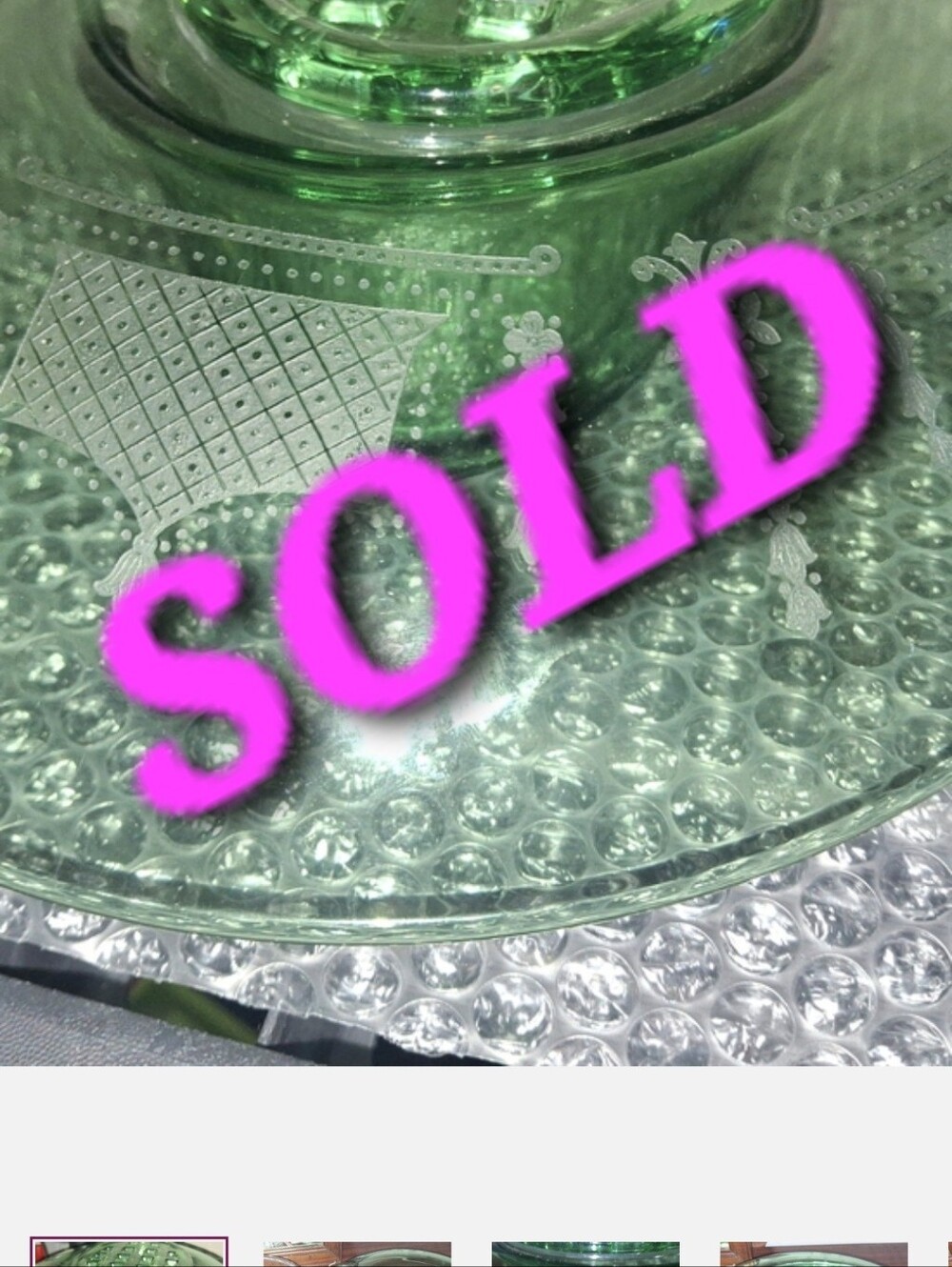 Green Uranium Etched Glass Console Bowl